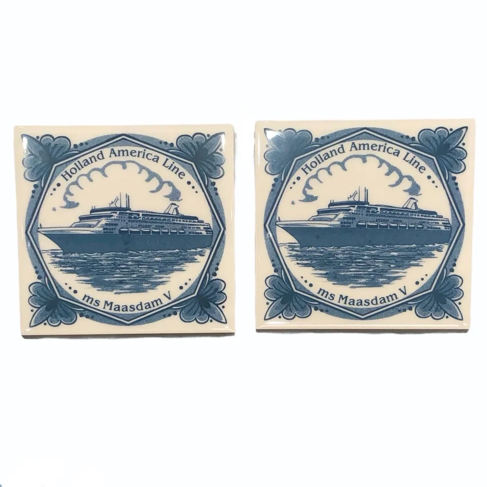 HOLLAND AMERICA LINE MS MAASDAM V CERAMIC TILE COASTERS - SET OF 2